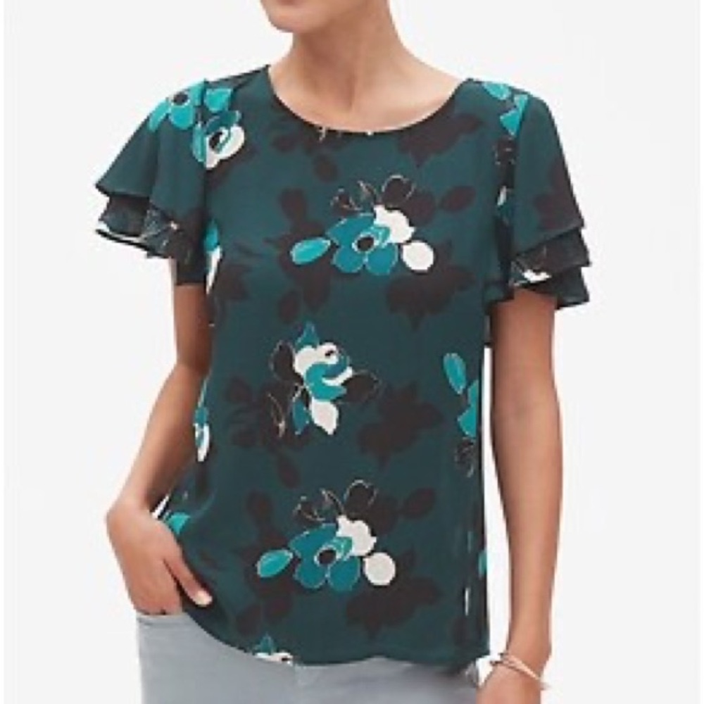BANANA REPUBLIC Floral Print Double Flounce Sleeve Top